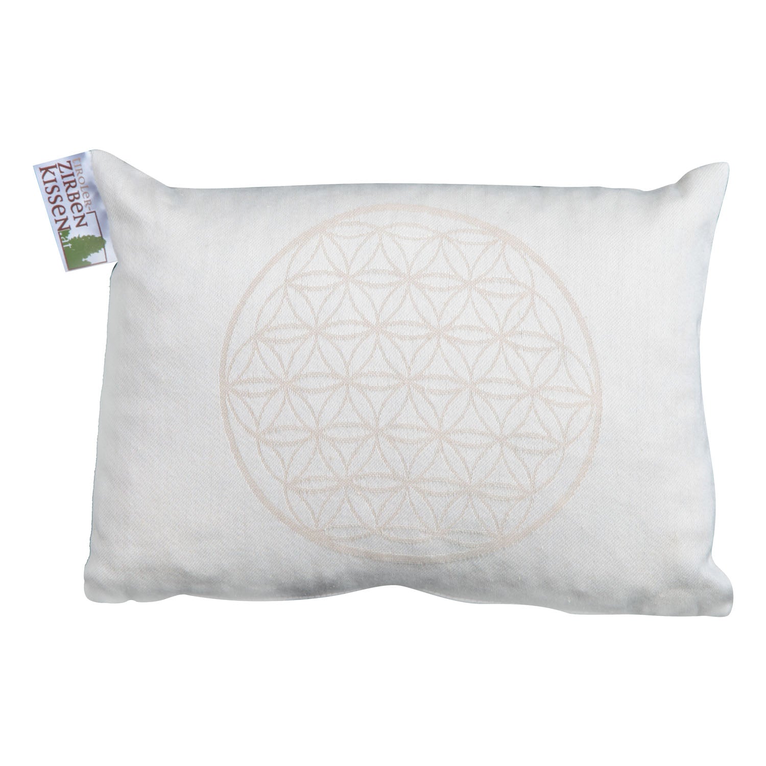 Tiroler Bio-Zirbenkissen "Blume des Lebens" beige, 25x18cm, klein