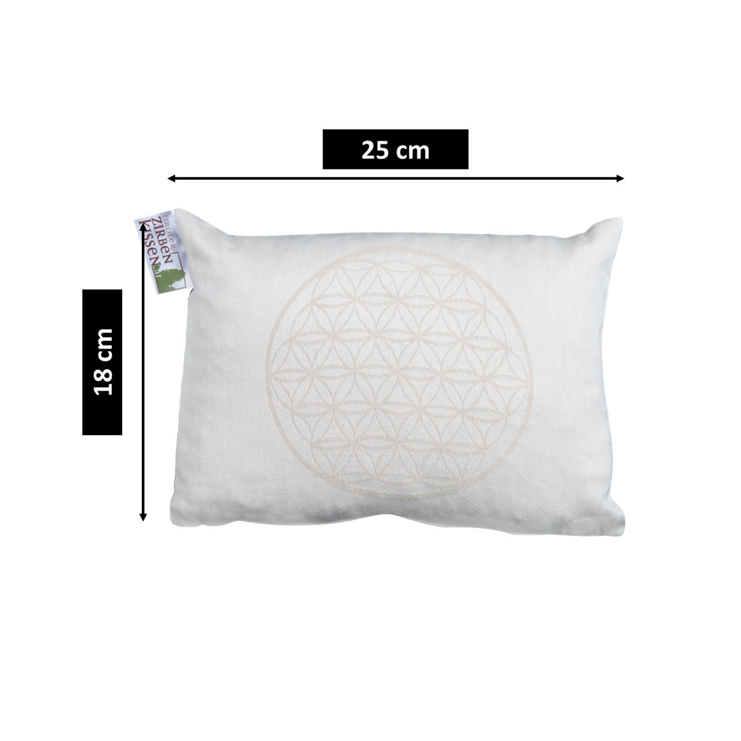 Tiroler Bio-Zirbenkissen "Blume des Lebens" beige, 25x18cm, klein