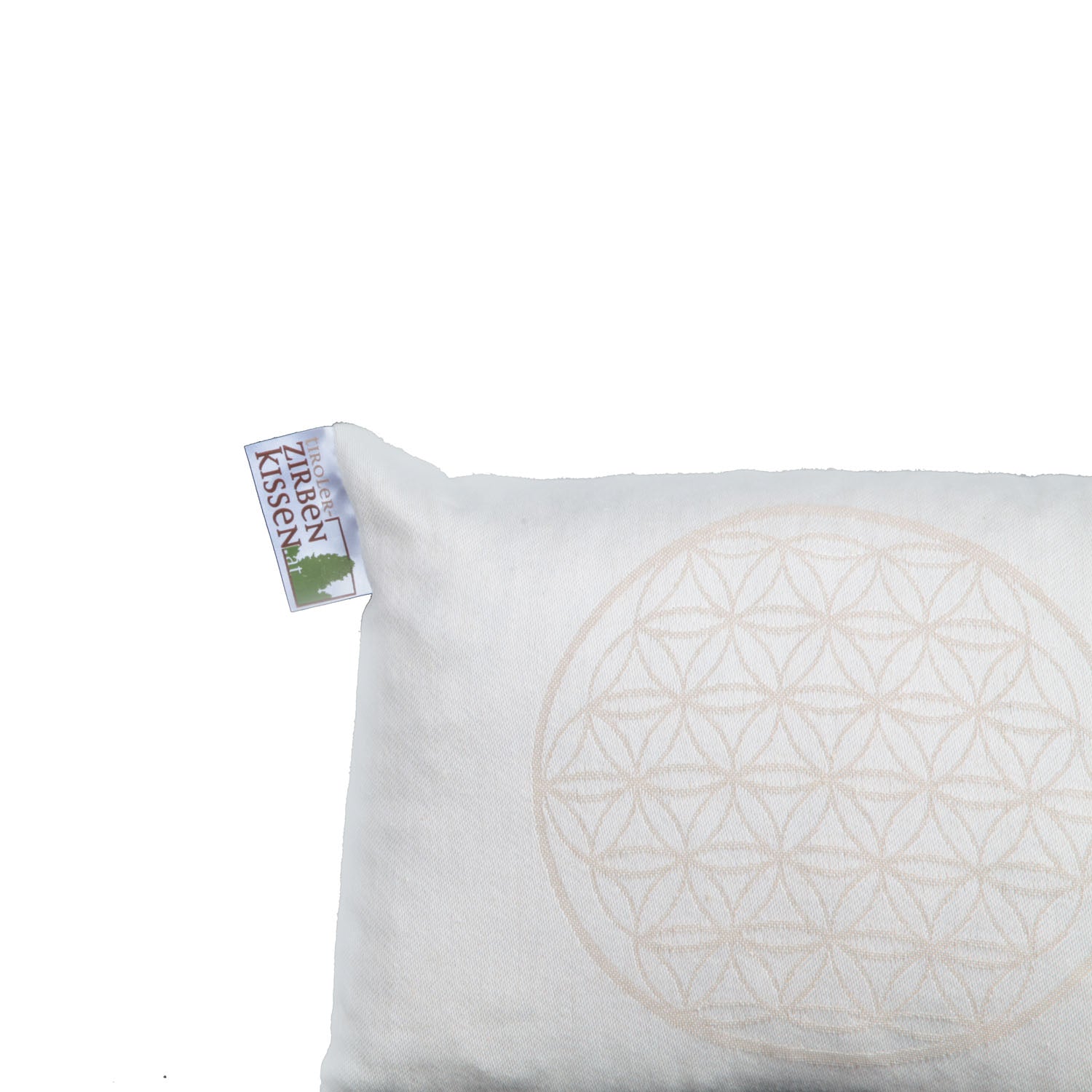 Tiroler Bio-Zirbenkissen "Blume des Lebens" beige, 30x20cm, mittel