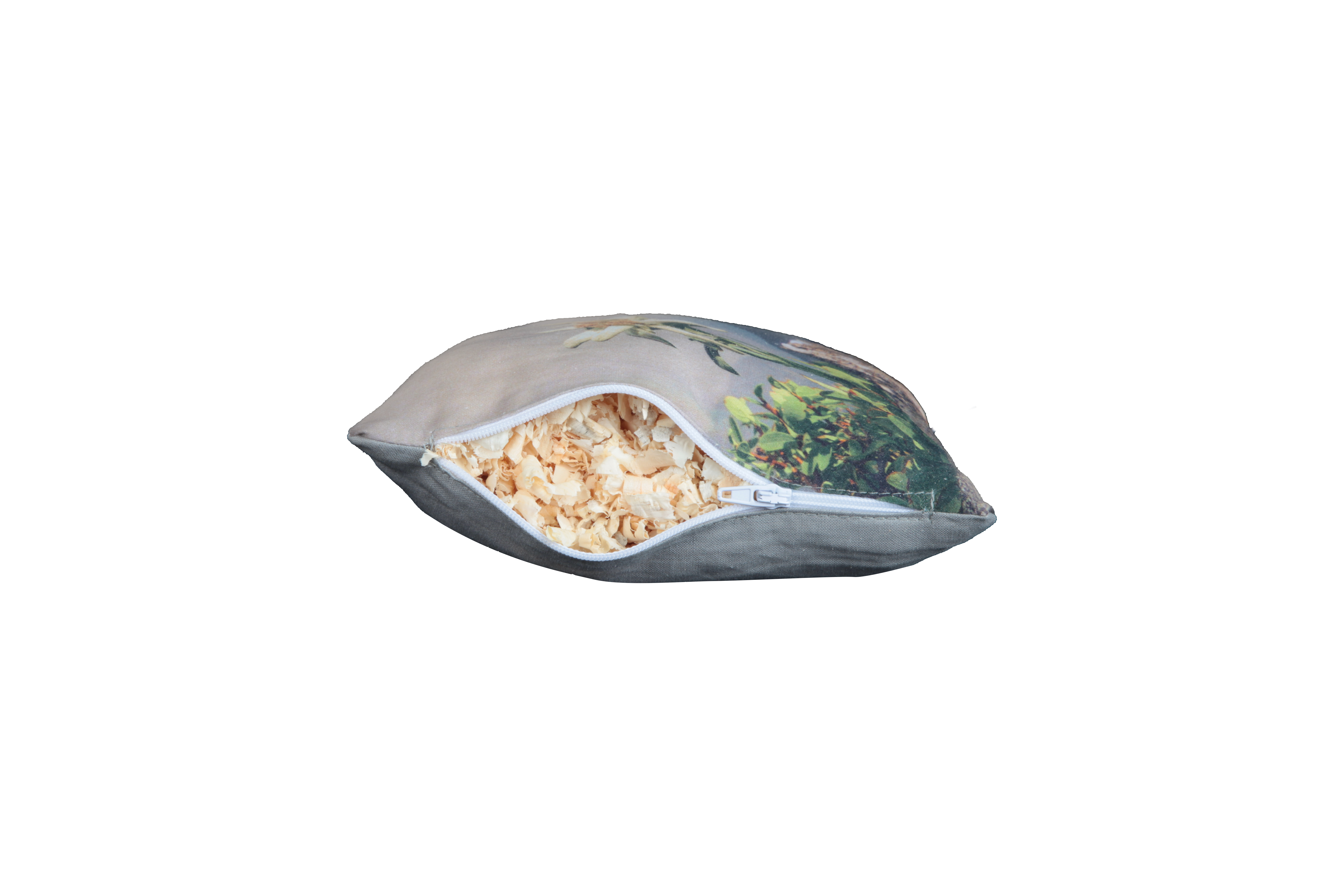 Tiroler Zirbenkissen mit Fotodruck: Berglandschaft mit Edelweiß, 30x20cm
