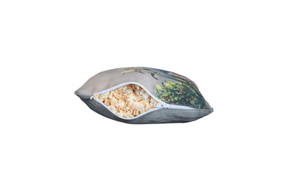 Tiroler Zirbenkissen mit Fotodruck: Berglandschaft mit Edelweiß, 30x20cm